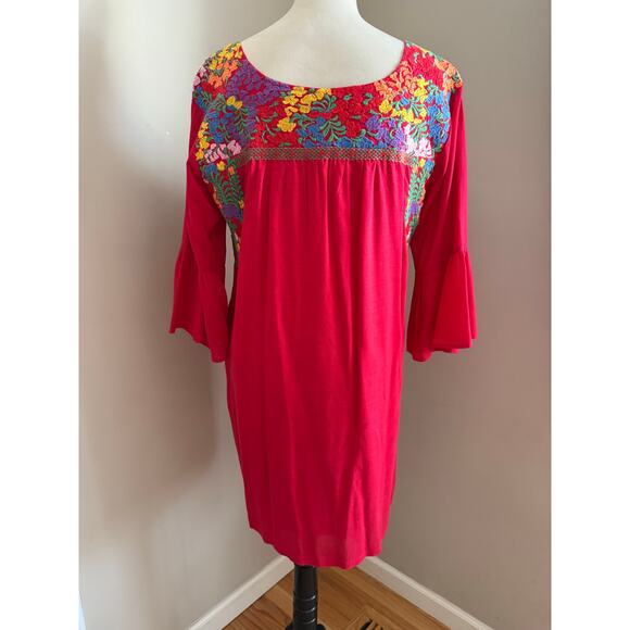 J. Marie Embroidered Red Floral Dress – Size M - Picture 3 of 8